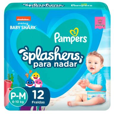 Fralda Pampers Splashers Baby Shark Praia e Piscina P/M 12 unidades
