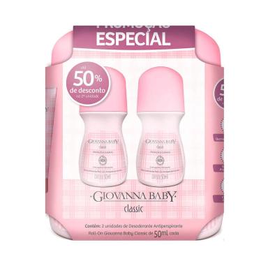 Kit Desodorante Antitranspirante Roll-On Giovanna Baby Classics Feminino 48h 50ml 2 unidades