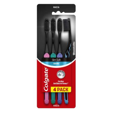 Kit Escova de Dente Colgate Slim Soft Black Carvão 4 unidades