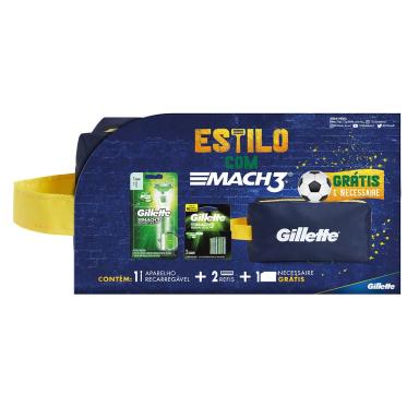 Kit Gillette Mach3 Sensitive - 1 Aparelho de Barbear Recarregável + 2 Cargas + Necessaire