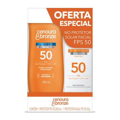 Kit Protetor Solar Cenoura & Bronze Facial FPS 50 50g + Corporal FPS 50 200ml