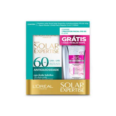 Kit L'Oréal - 1 Protetor Solar Facial Expertise Antioleosidade FPS 60 40g + 1 Água Micelar 100ml