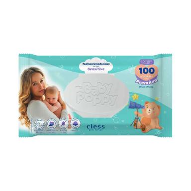 Lenço Umedecido Baby Poppy Sensitive Toque de Algodão Sem Traços de Leite 100 unidades