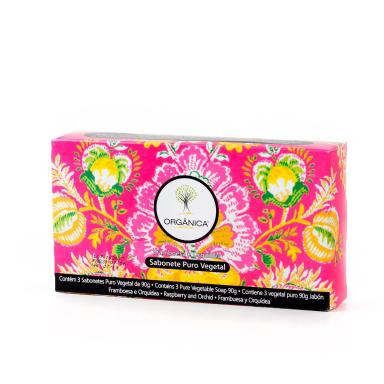 Kit Orgânica Sabonete Puro Vegetal em Barra Framboesa e Orquídea 90g 3 unidades