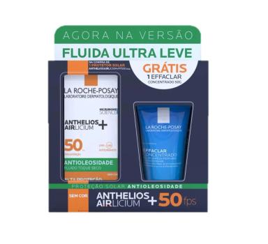 Kit La Roche-Posay Protetor Solar Facial Anthelios Airlicium+ FPS 50 Sem Cor 40ml + Gel de Limpeza Effaclar Concentrado 50g