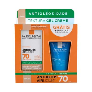 Kit La Roche-Posay Protetor Solar Facial Anthelios Airlicium FPS 70 Cor 2.0 40g + Gel de Limpeza Effaclar Concentrado 50g