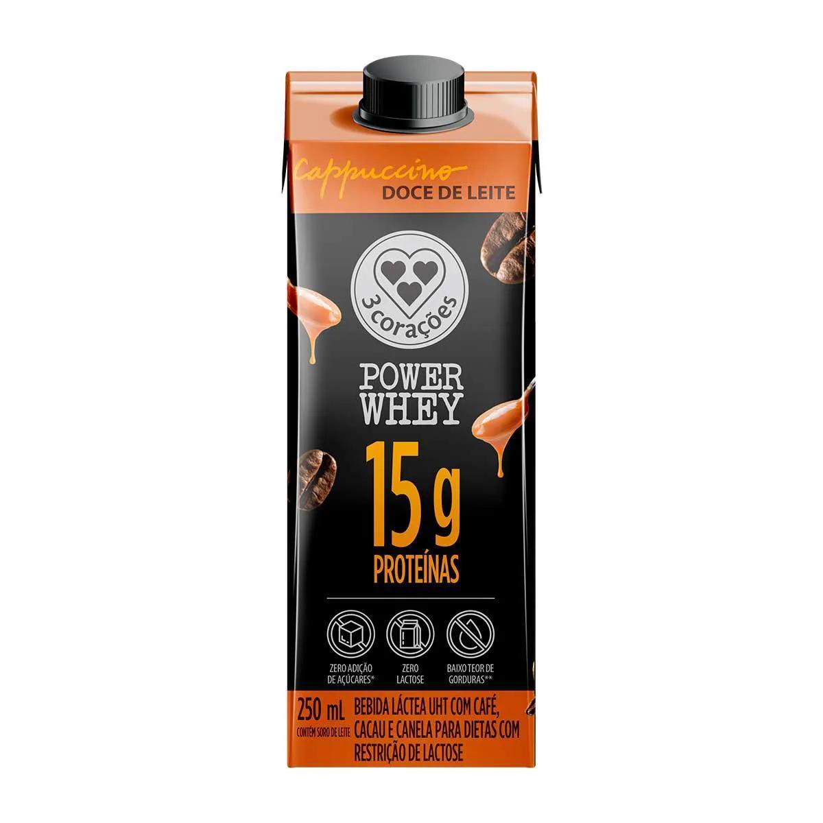 Cappuccino 3 Corações Power Whey Zero Lactose Doce de Leite Caixa 250ml