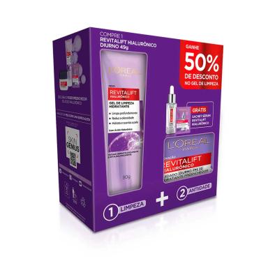 Kit L'oréal Paris Revitalift Hialurônico Creme Dia + Gel de Limpeza Hidratante +  Sérum sachê
