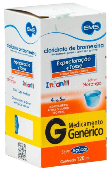 Cloridrato de Bromexina 4mg Xarope Infantil Sabor Morango 120ml EMS Genérico