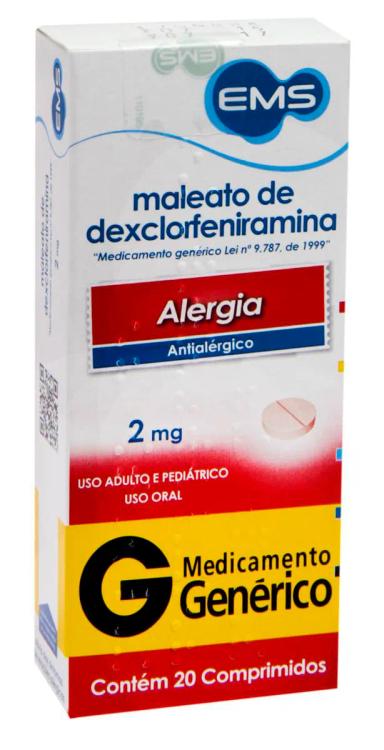 Maleato de Dexclorfeniramina 2mg 20 comprimidos EMS Genérico