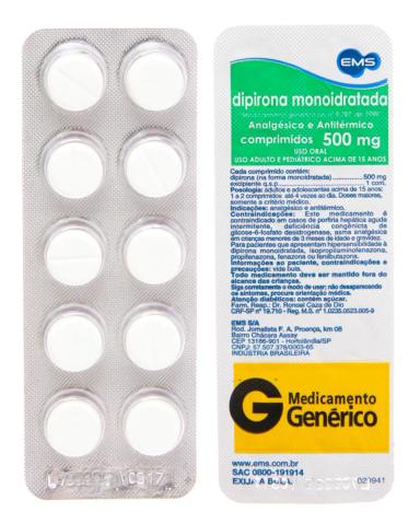 Dipirona Monoidratada 500mg 10 comprimidos EMS Genérico