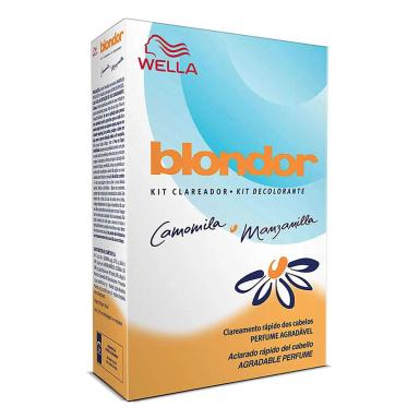 Kit Clareador de Cabelos Blondor Camomila e Manzanilla com 1 sachê de pó descolorante + 1 frasco de loção ativadora + 1 tigela plástica + 1 espátula