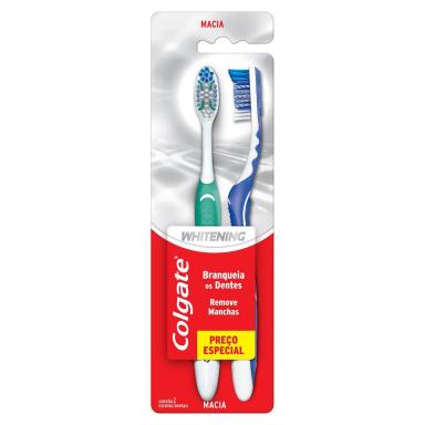 Escova de Dente Colgate Whitening Macia Cabeça Compacta com 2 Unidades