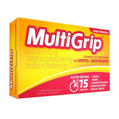 Multigrip Paracetamol 400mg + Cloridrato Fenillefrina 4mg + Maleato de Clorfeniramina 4mg 20 cápsulas