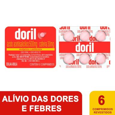 Doril Acido Acetilsalicilico 500mg + Cafeína 30mg 6 comprimidos