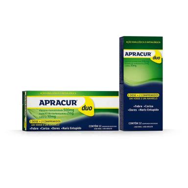 Apracur Duo Dipirona Monoidratada 500mg + Maleato de Clorfeniramina 2mg + Cafeína 30mg 12 comprimidos