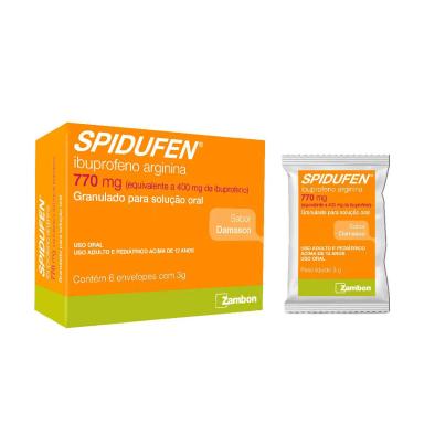 Spidufen Ibuprofeno 400mg + Arginina 370mg Granulado Sabor Damasco para Solução Oral 6 envelopes 3g