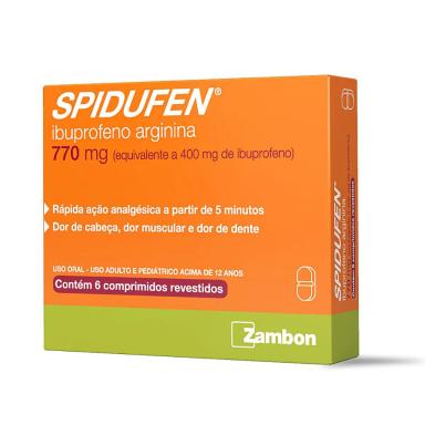 Spidufen 770mg Ibuprofeno 400mg+ Arginina 370mg 6 Comprimidos Revestidos