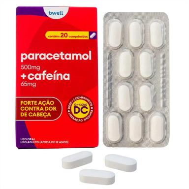 Paracetamol bwell 500mg + Cafeina 65mg 20 Comprimidos