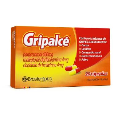 Gripalcê Paracetamol 400mg + Maleato de Clorferinamina 4mg + Cloridrato de Fenilefrina 4mg Antigripal 20 cápsulas