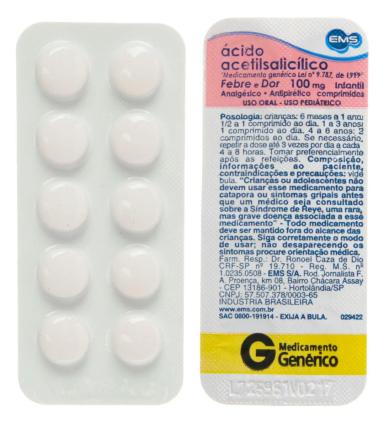 Ácido Acetilsalicílico Infantil 100mg 10 comprimidos EMS Genérico
