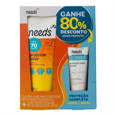 Kit Protetor Solar FPS 70 Needs Facial 40g + Corporal 200g