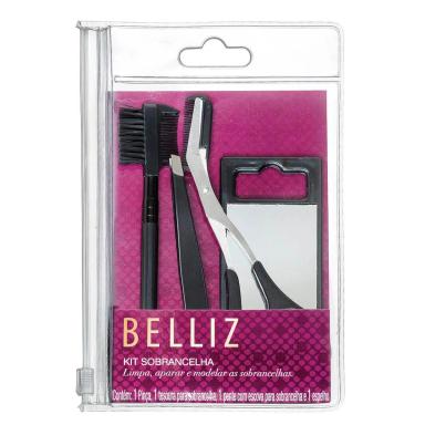 Kit Sobrancelha Belliz com Escova + Pente + Pinça + Tesoura + Espelho de Bolsa