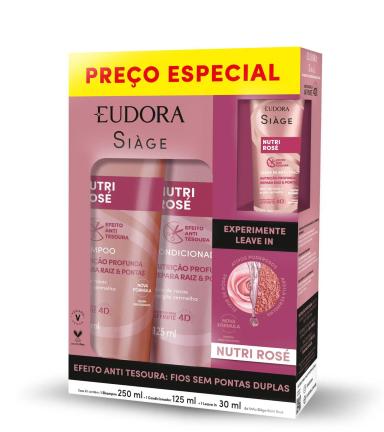Kit Siàge Eudora Nutri Rosé Shampoo 250ml + Condicionador 125ml + Leave In 30ml