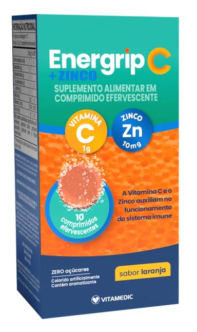 Vitamina C Efervescente + Zinco Energrip C Laranja 10 comprimidos
