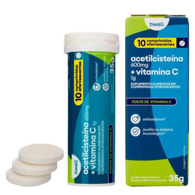 Acetilcisteína 600mg + Vitamina C bwell 1g 10 Comprimidos