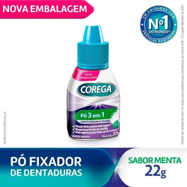 Pó Fixador de Dentadura Corega 3 em 1 Sabor Menta 22g