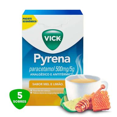 Vick Pyrena Paracetamol 500mg/5g Sabor Mel e Limão Pó para Solução Oral 5 envelopes com 5g cada