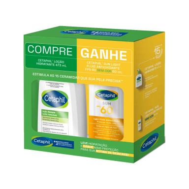 Kit Cetaphil Loção Hidratante 473ml + Protetor Solar Facial Sun Antioxidante Light Fluid FPS 60 Sem Cor 50ml
