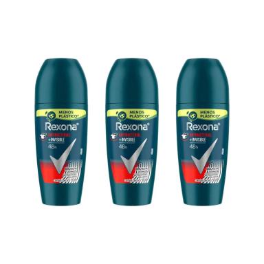DESODORANTE ROLL-ON REXONA 50ML MASC ANTIBACTE INVISIBLE-3UN