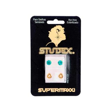 Brinco Studex Supermaxxi Dourado Pedra Verde com 1 par