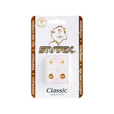 Brinco Antialérgico Studex Classic Bolinha Média Dourada 1 unidade