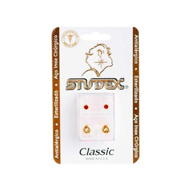Brinco Antialérgico Studex Classic Bezel Médio Vermelho com Dourado 1 unidade
