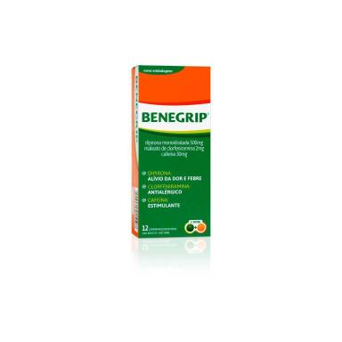 Benegrip Dipirona Monoidratada 500mg + Maleato de Clorfeniramina 2mg + Cafeína 30mg 12 comprimidos