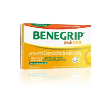 Benegrip MultiDia Paracetamol 800mg + Cloridrato Fenillefrina 20mg 20 comprimidos