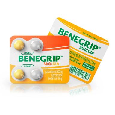 Benegrip MultiDia Paracetamol 800mg + Cloridrato Fenillefrina 20mg 4 comprimidos