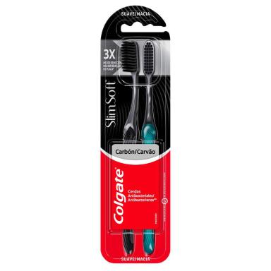 Escova de Dente Colgate Slim Soft Black Macia com 2 unidades