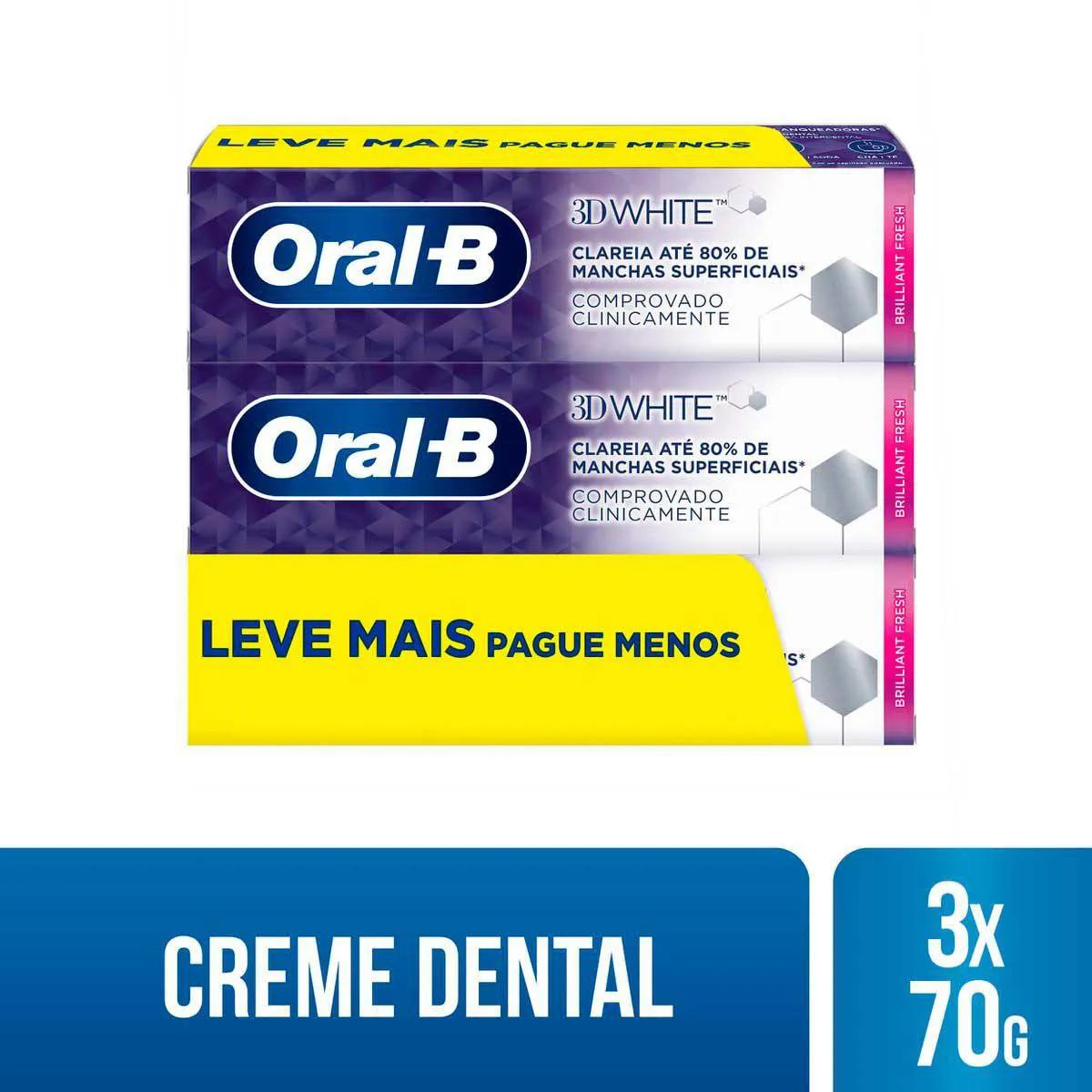 Kit Pasta de Dente Oral-B 3D White com 3 unidades de 70g