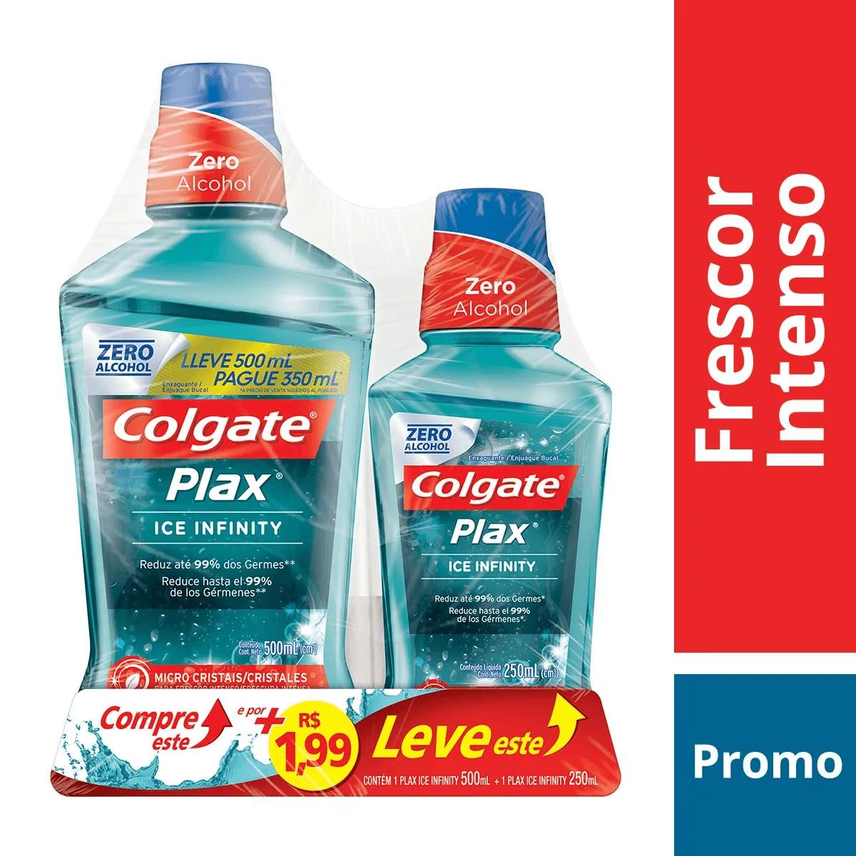 Kit Enxaguante Antisséptico Bucal Colgate Plax Ice Infinity 500ml + 250ml