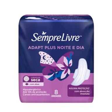 Absorvente Sempre Livre Adapt Plus Noite e Dia Cobertura Seca Com Abas com 8 unidades