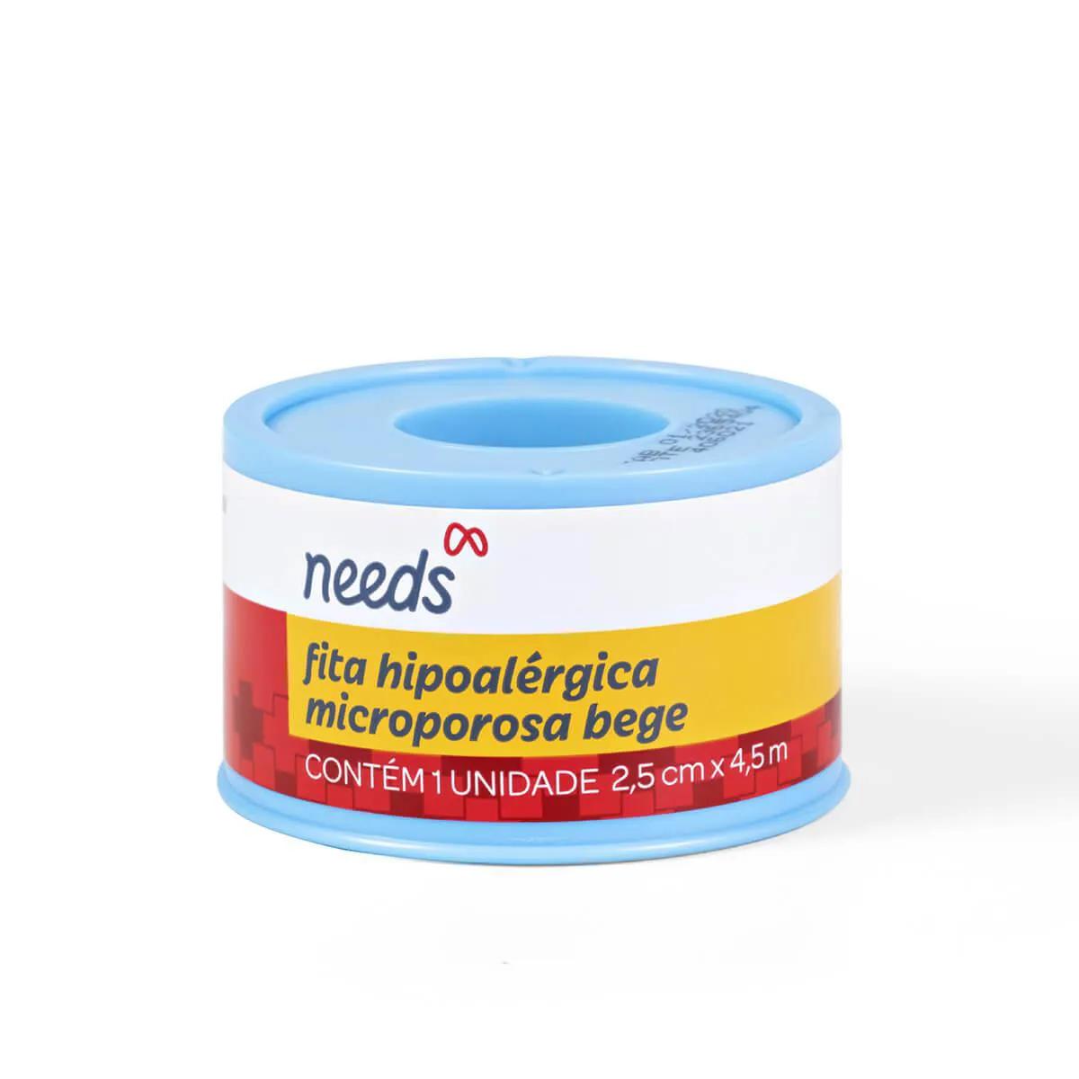 Fita Microporosa Needs Bege Hipoalérgica com 1 rolo de 2,5cm x 4,5m
