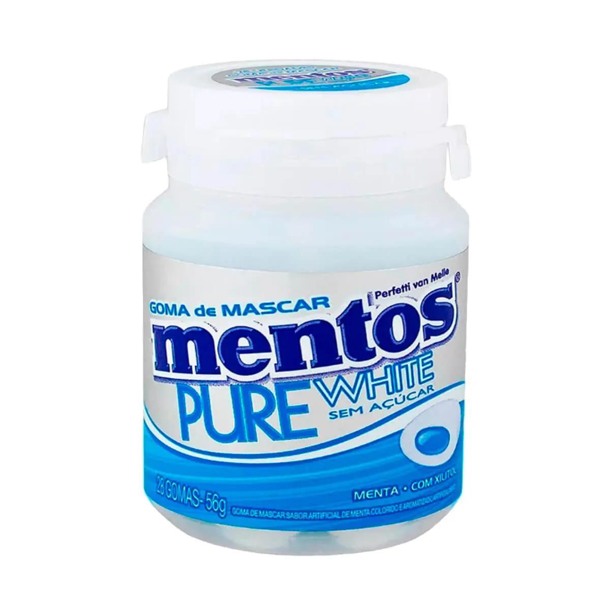 Mentos Pure White Chiclete Sem Açúcar Sabor Menta com 28 unidades