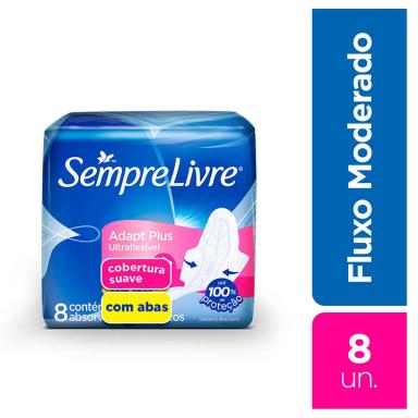 Absorvente Sempre Livre Adapt Plus Ultraflexível Cobertura Suave Com Abas com 8 unidades
