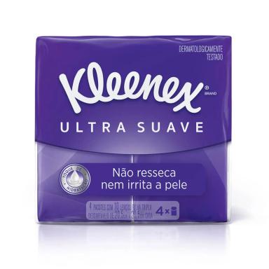 Kit Lenço de Papel Kleenex Dermoseda Ultra Suave 4 pacotes com 10 folhas cada