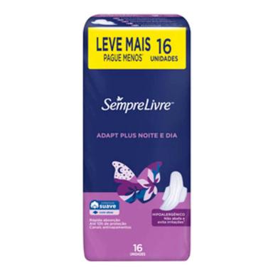 Absorvente Sempre Livre Adapt Plus Noite e Dia Suave Com Abas com 16 unidades