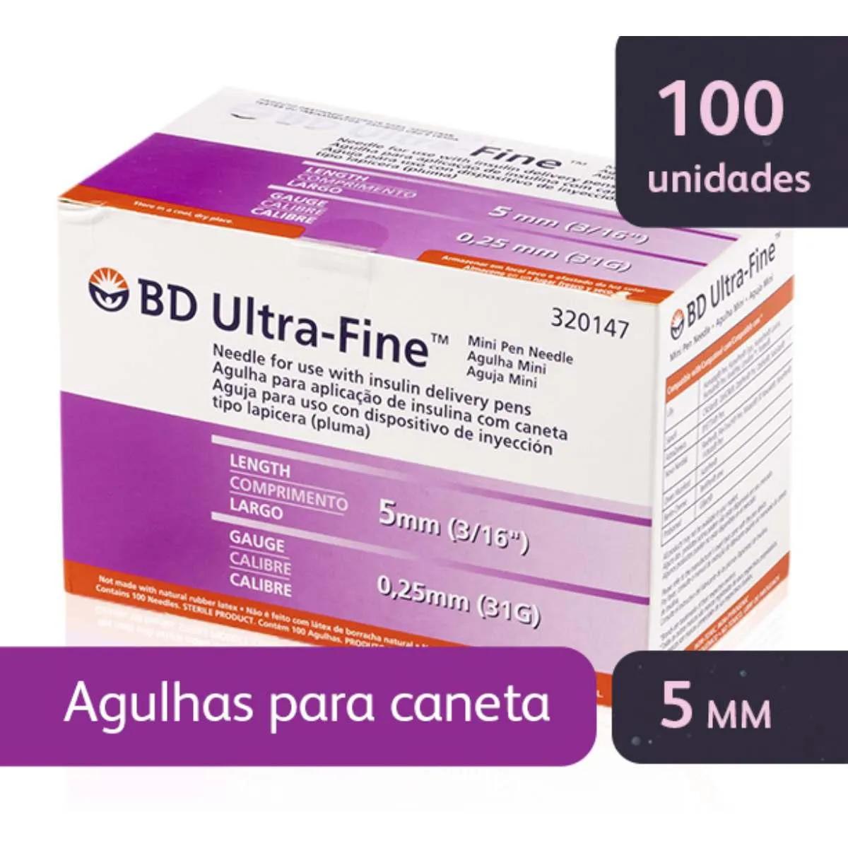 Agulha para Caneta Aplicadora de Insulina BD Ultra-Fine 5mm com 100 unidades